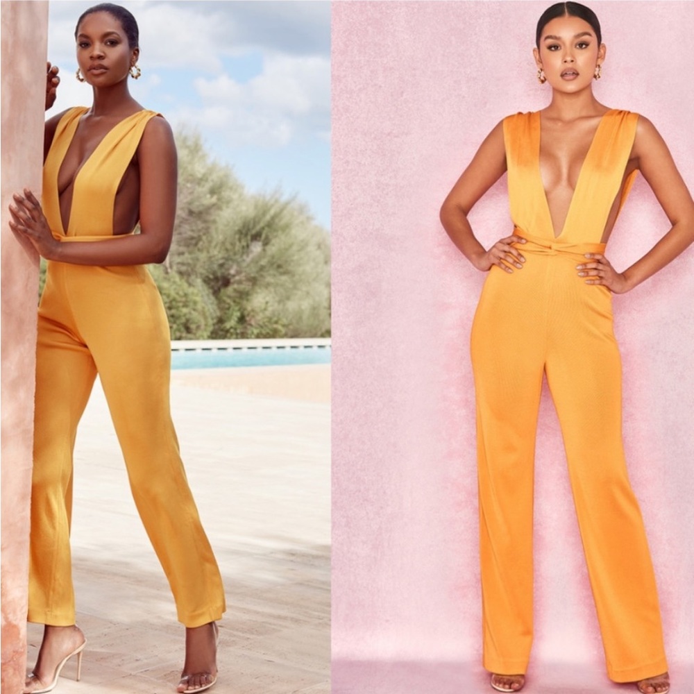 HOUSE OF CB 'Benedetta' Tangerine Bandage Plunge Neck Jumpsuit NWOT - Picture 6 of 12